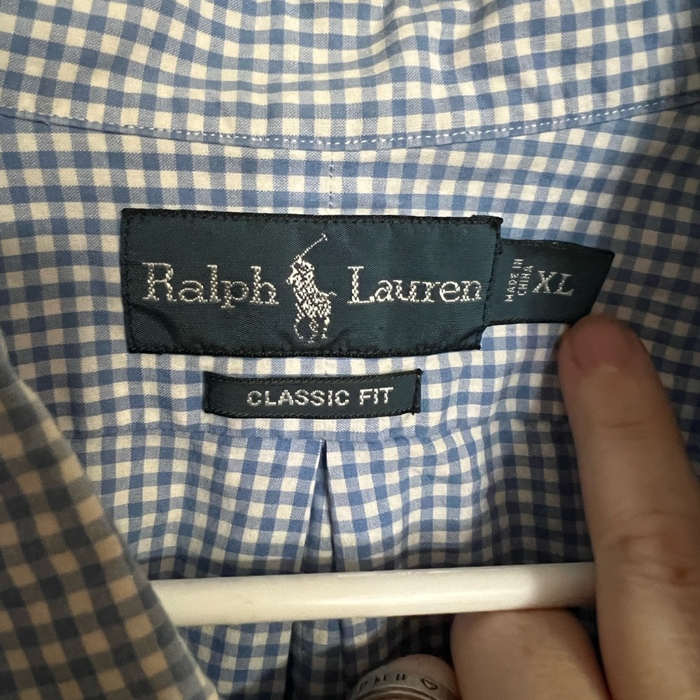 RALPH LAUREN Classic Fit 100% Cotton Plaid Button Down Shirt Blue White Men's XL - Picture 3 of 4